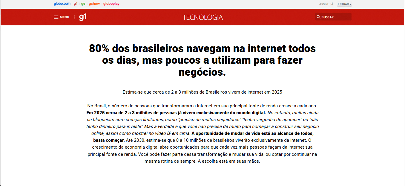 Projeto Renda Online no G1